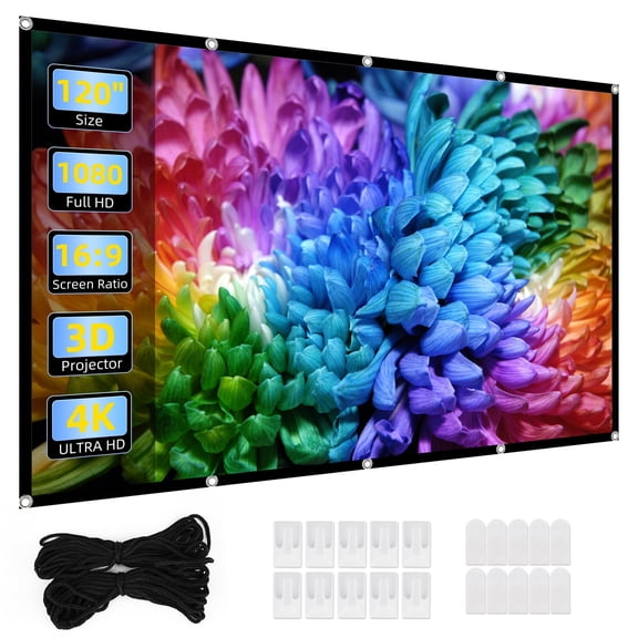 120 inch Projector Screen 16:9 Foldable Anti-Crease Portable Projector Movies Screens for Home Theater Outdoor Indoor Support Double Sided Projection