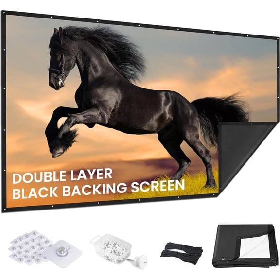 120 inch Projector Screen Upgraded- Black Backing, Straight Edges, Foldable, Washable and Wrinkle-Free - for Indoor Home Theater Outdoor Cinema -White 16:9 by IOLIEO
