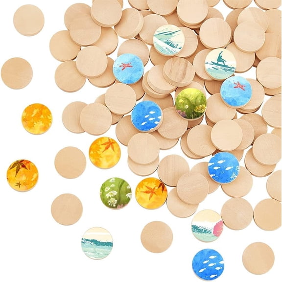 120 pc Beech Wooden Round Pieces DIY Accessories BurlyWood 2x0.45cm