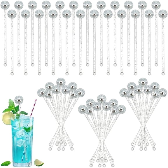 120 pc Plastic Stirring Rods Swizzle Sticks with Mirror Glass Ball Silver 200x26.5mm handmade