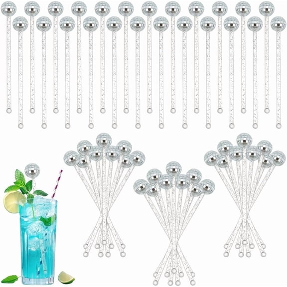 120 pc Plastic Stirring Rods Swizzle Sticks with Mirror Glass Ball Silver 200x26.5mm