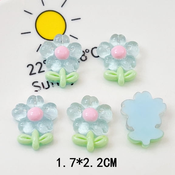 120 pc Translucent Resin Decoden Cabochons Flower with Glitter Powder Light Sky Blue 22x17mm