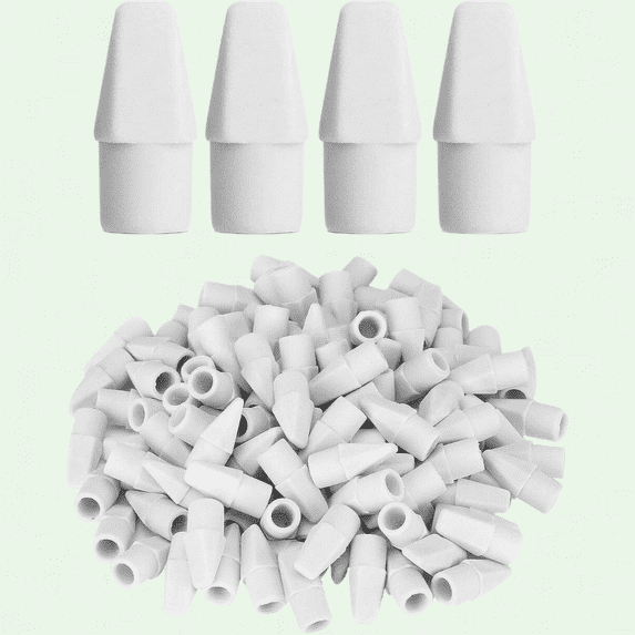 120 pc White Pencil Top Erasers, Latex-Free, Clean Erasing, Fits All Standard Pencils