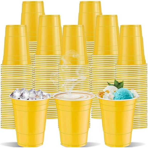 120 pcs 16 oz Yellow plastic cups yellow plastic Disposable cups yellow Party Cups for drinking Tastings served Snacks Barbecues Picnics