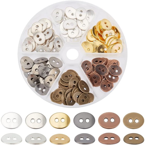 120 pcs 6 Colors Oval 2 Hole Alloy Buttons Spacer Beads for Bracelet Necklace Jewelry DIY Craft Making