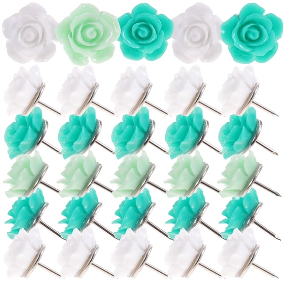 COSMOBETTY Delicate Thumbtacks Flower Shaped Green 120Pcs 0.6X0.6In For Art Projects