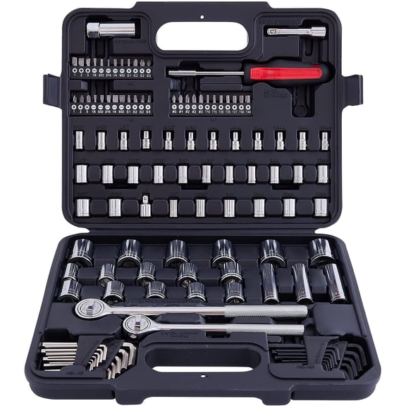 120-piece Socket Wrench Set With 1/2" & 3/8" Drive Ratchets. Mechanics Tool Kit Includes Sae Metric Sockets Deep Spark Plug Bits Hex Keys For Auto Repair Garage Gift