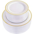 thumbnail image 1 of 120 pieces Gold Disposable Plastic Plates - White and Gold Plates Include 10.25" Dinner Plates & 7.5" Salad Plates for Weddings and Party, 1 of 8
