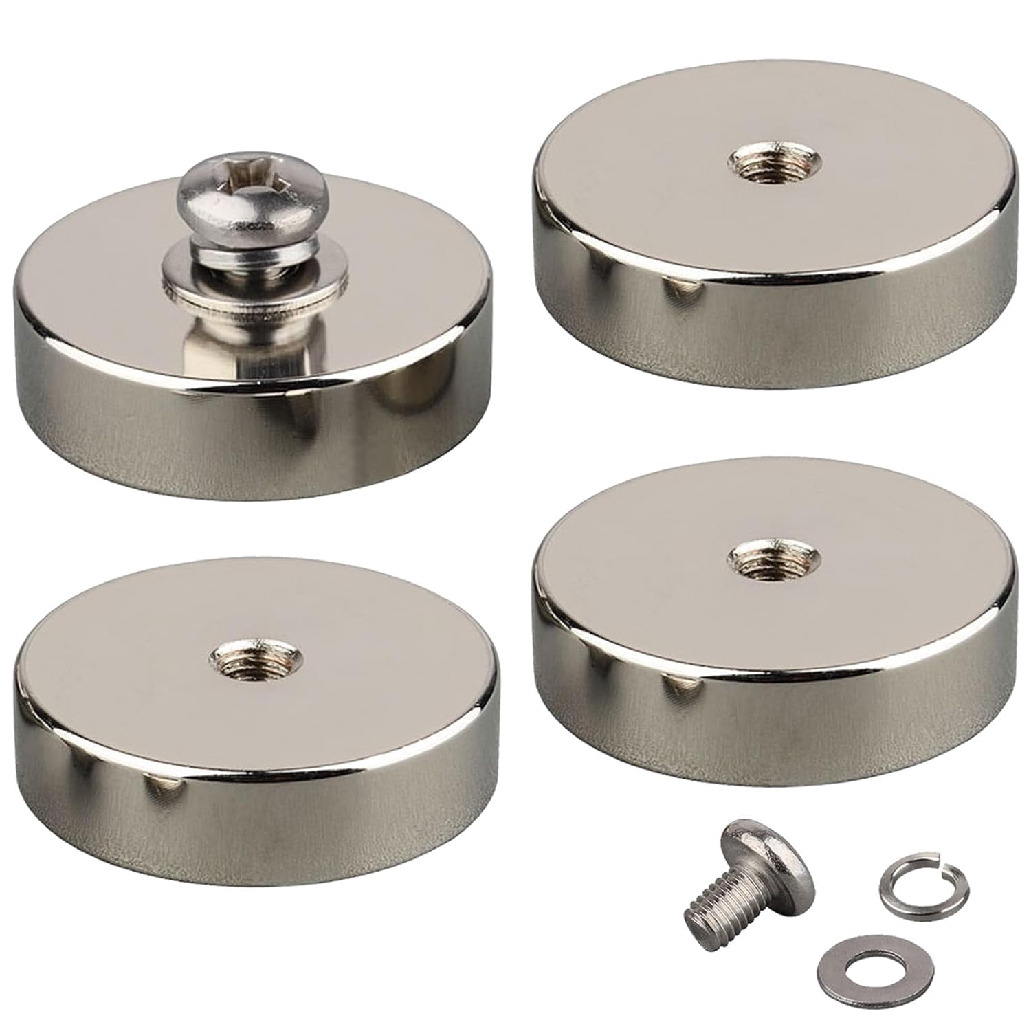 120-pound 4 packs of powerful neodymium iron boron round magnets with 8 internal threads, strong magnetic force removable installation for lighting, tools, equipment with bolts