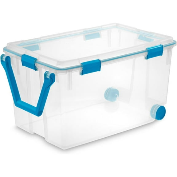 120-quart wheeled sealed box, stackable storage bin with locking lid, handle and sealing ring, transparent base and lid plastic container, 1 piece