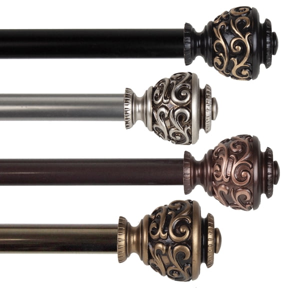 120" to 170" Adjustable 3/4" Dia Single Curtain Rod in Satin Nickel with Ingo Finials,(4889-995)