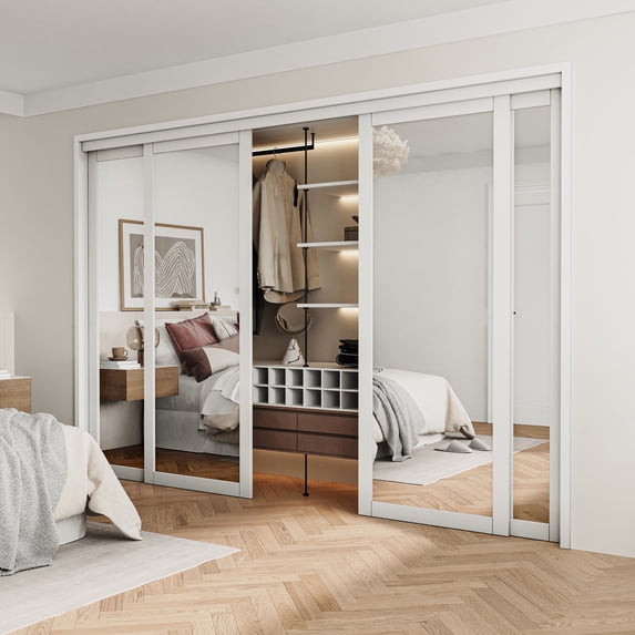 120" x 80" 1 Lite Mirrored Glass Double Sliding Closet Door with Hardware Kit