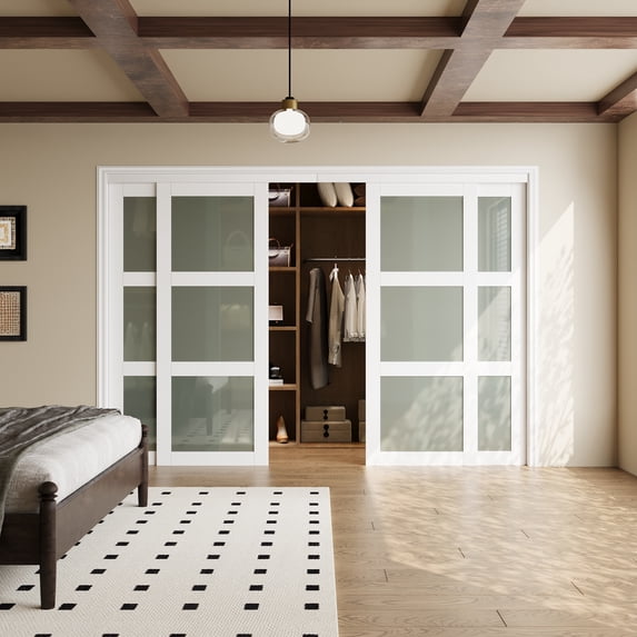 120" x 80" Frosted Glass Pantry Closet Sliding Doors with Hardware Kit