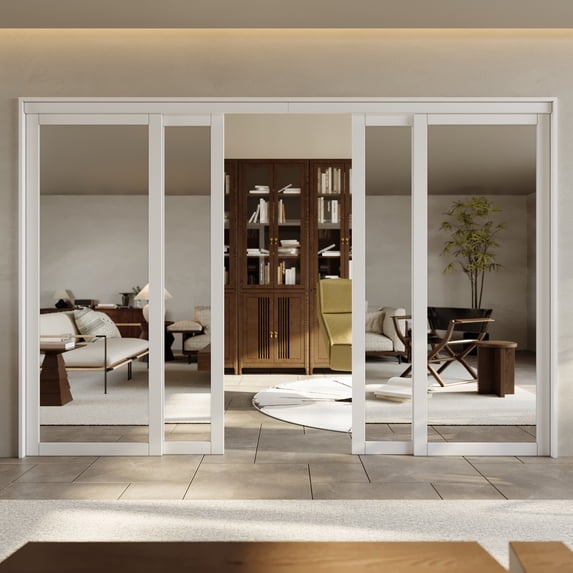 120" x 80" White Prefinished Mirrored Closet Sliding Door with Hardware Kit