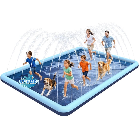 120"x 87" Splash Pad for Dogs, Non-Slip, Rantangle Splash Pad for Kids Ages 4-8,Extar Large Splash Pads for Toddlers 1-3, Dog Sprinkler Shallow Pool, Outdoor Water Toys for Backyard, Teal