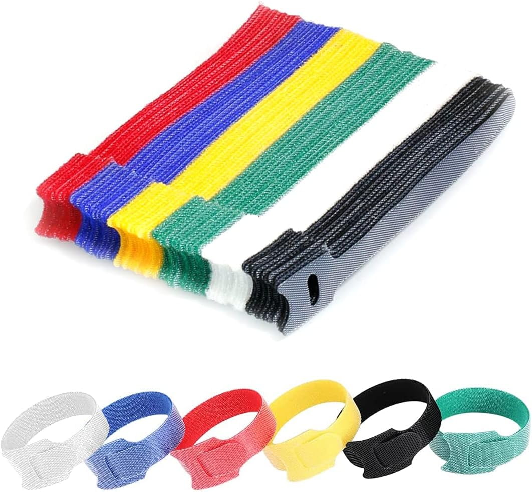 120 x Reusable Velcro Cable Ties, Adjustable Cable Velcro Straps, Strong  Hook and Loop Velcro Straps with Buckle for TV Cable, PC Cable and Desk