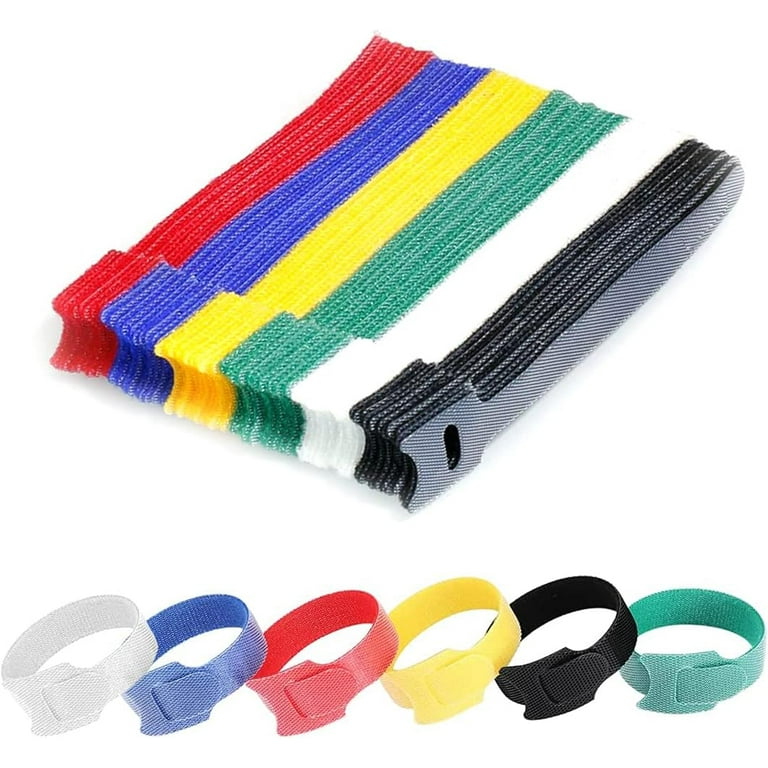 120 x Reusable Velcro Cable Ties, Adjustable Cable Velcro Straps, Strong  Hook and Loop Velcro Straps with Buckle for TV Cable, PC Cable and Desk  Organisation 