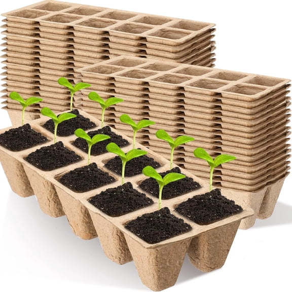 1200 Cells Seed Starter Tray 8.66 x 3.14 x 1.77 Inches Peat Pots for Seedlings 12pack Plant Starter Pots Germination Trays Mini Propagator Plant Grow Kit for Garden Flower