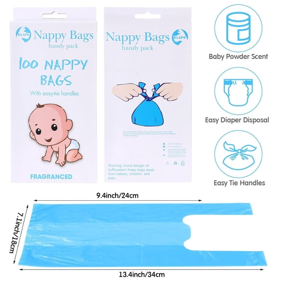 1200 Count Baby Disposable Diaper Bags Scented Diaper Sacks with Tie Handle Disposal Baby Poop Trash Bags Waste Sacks Refill(Blue)