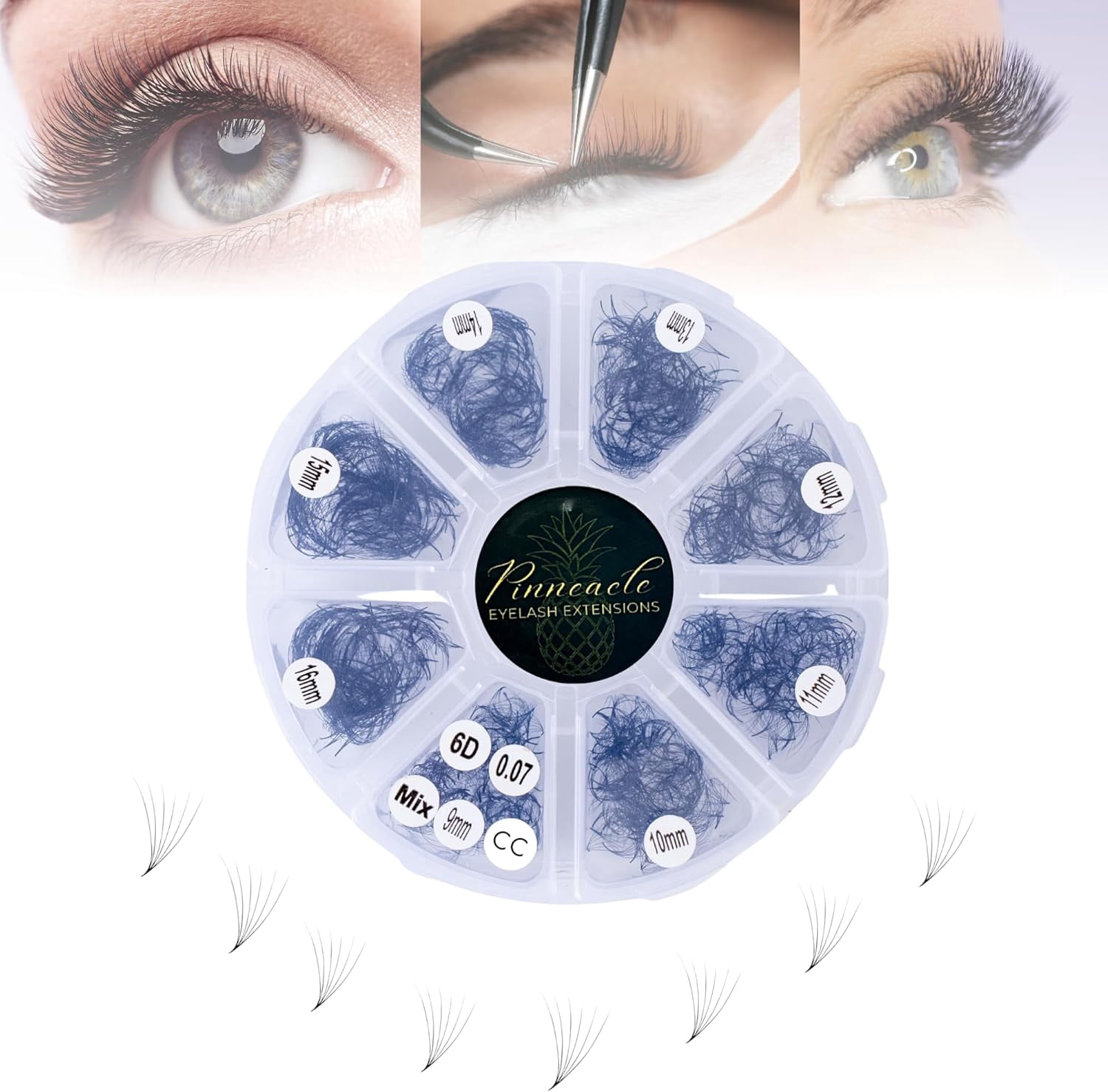 1200 Fans - 6D Premade Volume Fans - Mix 8 sizes in 1 From 9-16mm - Pinneacle Premade Volume Fans For Professional Eyelash Extension - Lash Extension Accessories, lash tools (CC curl)