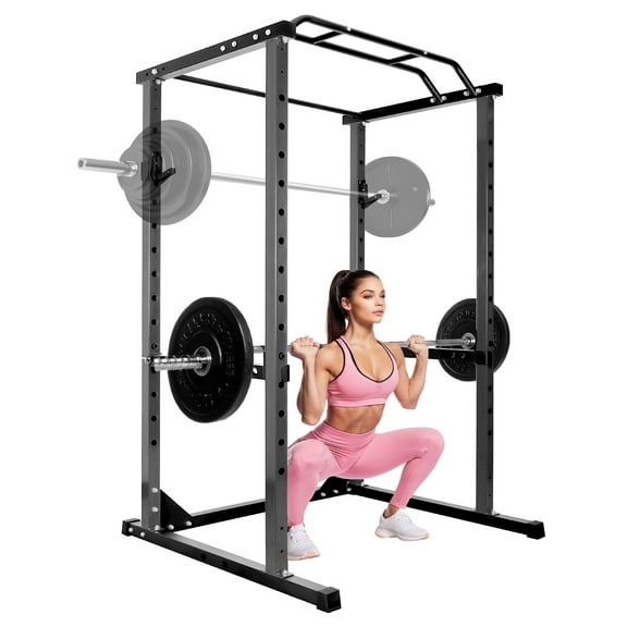 1200 LBS Black Power Rack, 14.0 SQ.FT Footprint, 14 Hole Adjustable Multi-Functional Squat Rack with Pull-Up Bar and J-Hooks for Home Gym
