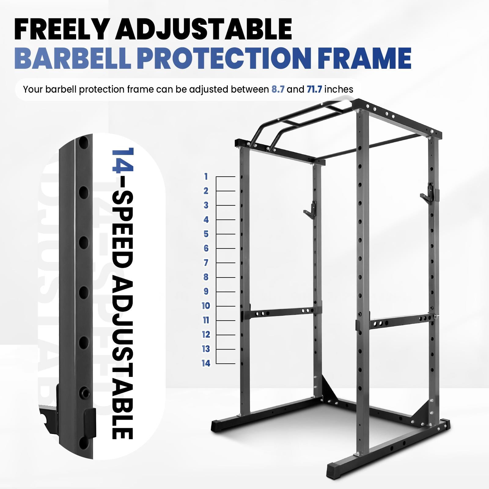 1200 Lbs Capacity Squat Rack, Barbell Protection Power Cage with 14 Hole Adjustment Pull-Up Bar for Home Gym