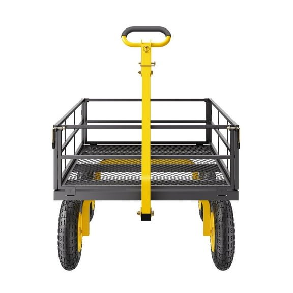 1200 Lbs Steel Garden Cart, Heavy Duty Pullable Garden Wagon Yard Cart, 2 in 1 Outdoor Metal Utility Wagon Yard Trailer with 13" All Terrain Tires, Mesh Removable Sides and 180Rotating Handle