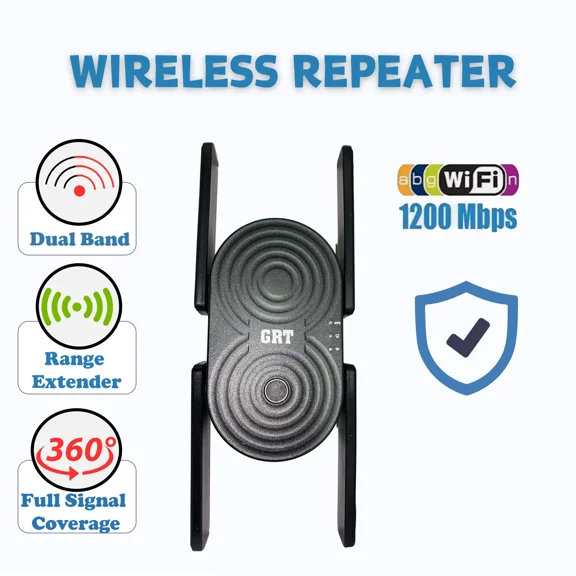 1200 Mbps Dual Band Grt Wifi Repeater Extender Wireless 2.4G/5G Signal Amplifier