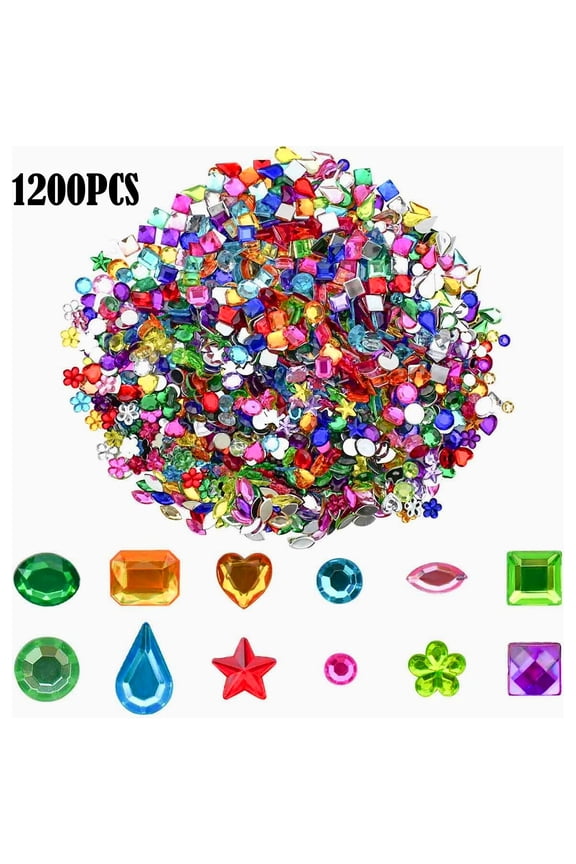 1200 Pack Acrylic Flatback Rhinestones Jewels Craft Gems Jewels Crafts Gemstone Pirate Treasure Jewels Jewels Stickers Rhinestones Party Arts Decoration for Kids Colorful Bling Crystal (12 Shapes)