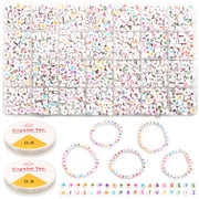 1400 Pcs Boxed 4x7mm Colorful Alphabet Beads Set with 0.8mm Elastic Cord, Acrylic Round A-Z Letter Spacer Beads for DIY Art Crafts Bracelet Necklace Earring Jewelry Making