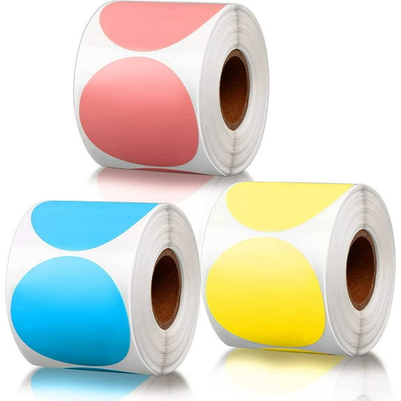 1200 Pcs Circle Thermal Sticker Labels 2'' Circle Direct Thermal Printer Stickers Multi-Purpose Dot Sticker Self-Adhesive Roll Sticker Labels for DIY Logo Design,QR Code,Name Tag(3 Rolls)