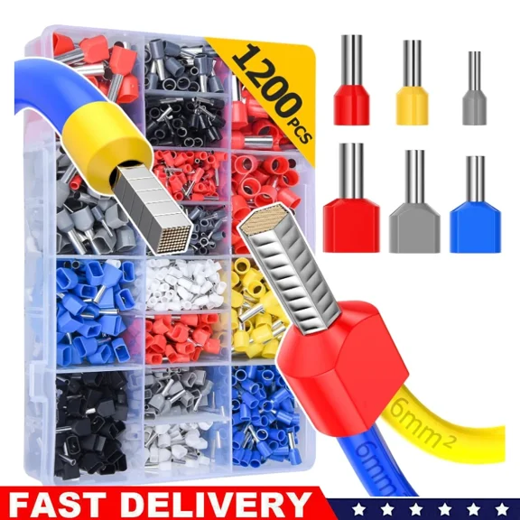 1200 Pcs Connectors Cord Wire Crimp Cable Pin End Bootlace Ferrule Terminals Kit