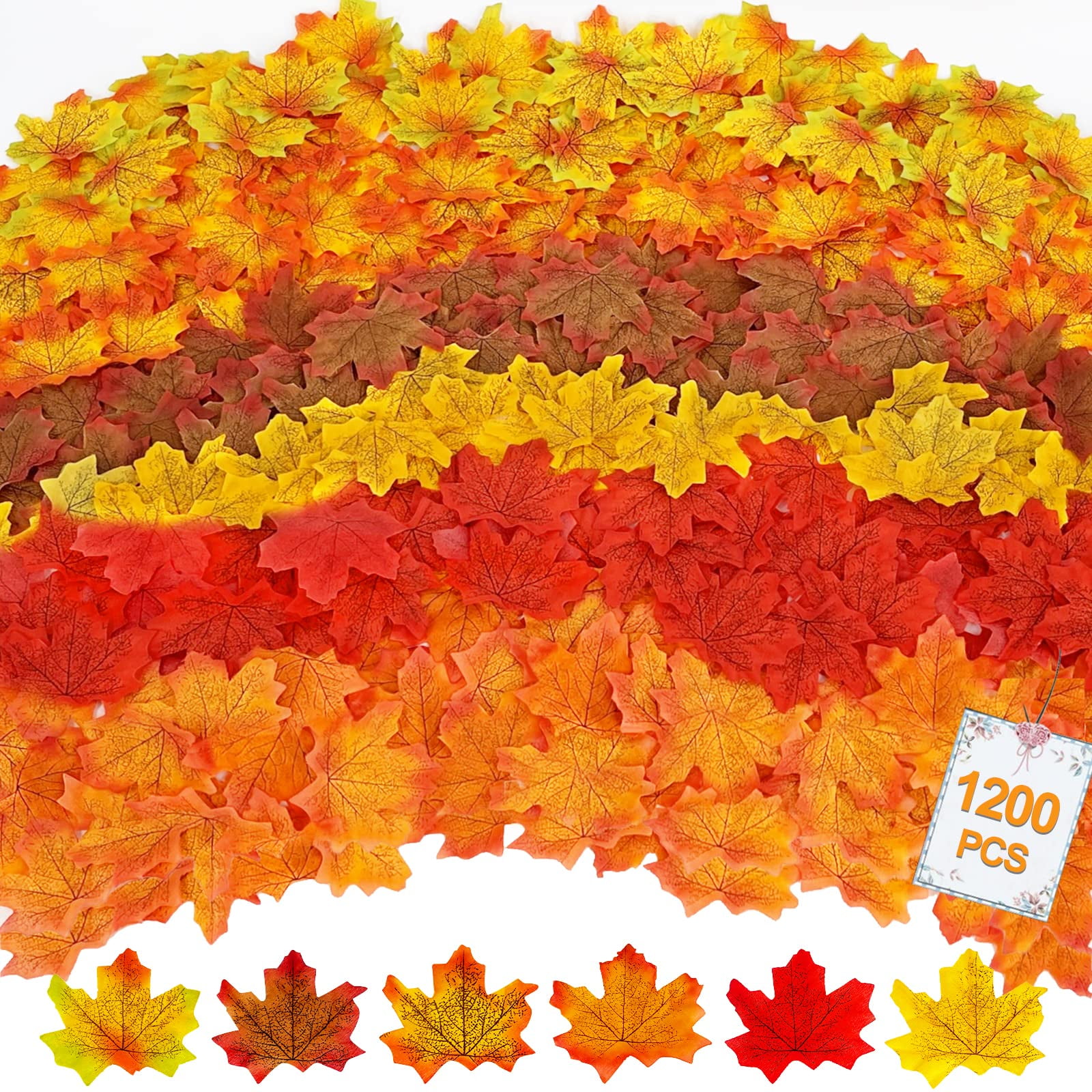 1200 Pcs Fall Artificial Maple Leaves Thanksgiving Decorations, Multi-color Fake Faux Autumn Leaf for Festival Harvest Home Decoration Indoor Outdoor Wedding Party Decor