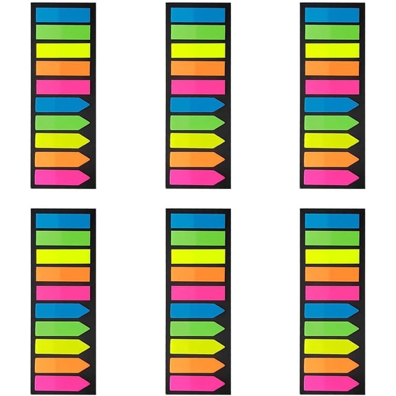 1200 Pcs Fluorescent Translucent Sticky Note Flags, Sticky Index Tabs, Translucent Flags, Small Sticky Notes Flag, Page Markers for Annotating Books(5 Colors, 6 Sets)
