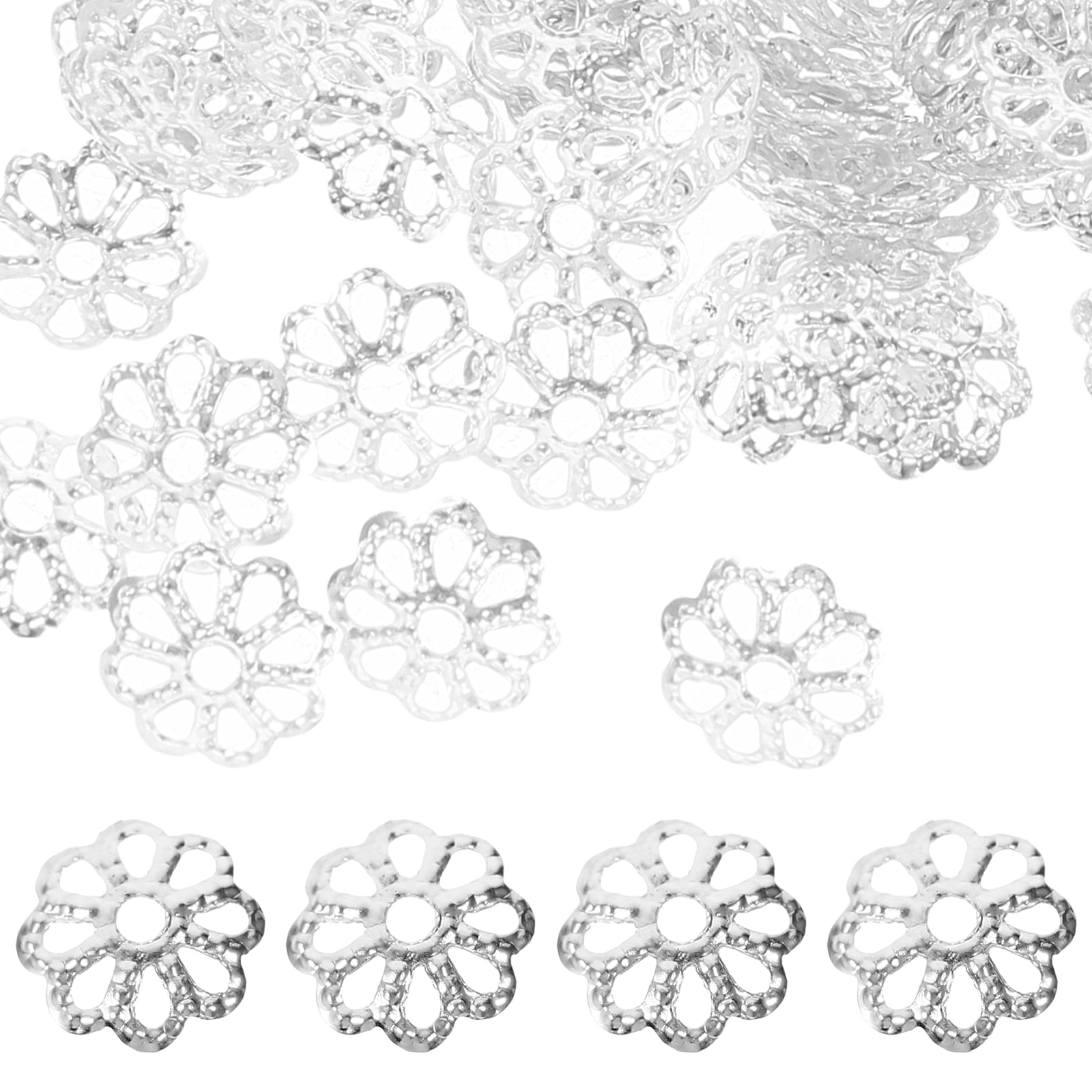 1200Pcs Flower Shaped Metal Bead Caps for DIY Jewelry Making Silver Color