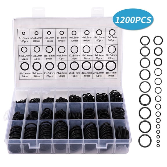 1200 Pcs O Ring Kit,24 Sizes Nitrile Rubber O Rings Assortment Kit for Plumbing, Resist to Oil, Heat and High Pressure
