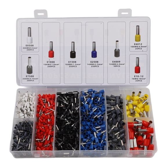 1200 Pcs Tubular Crimp Terminals Kit Insulated Wire Ferrules for Electrician Auto Home with Color Coded Box Steel PVC Nylon