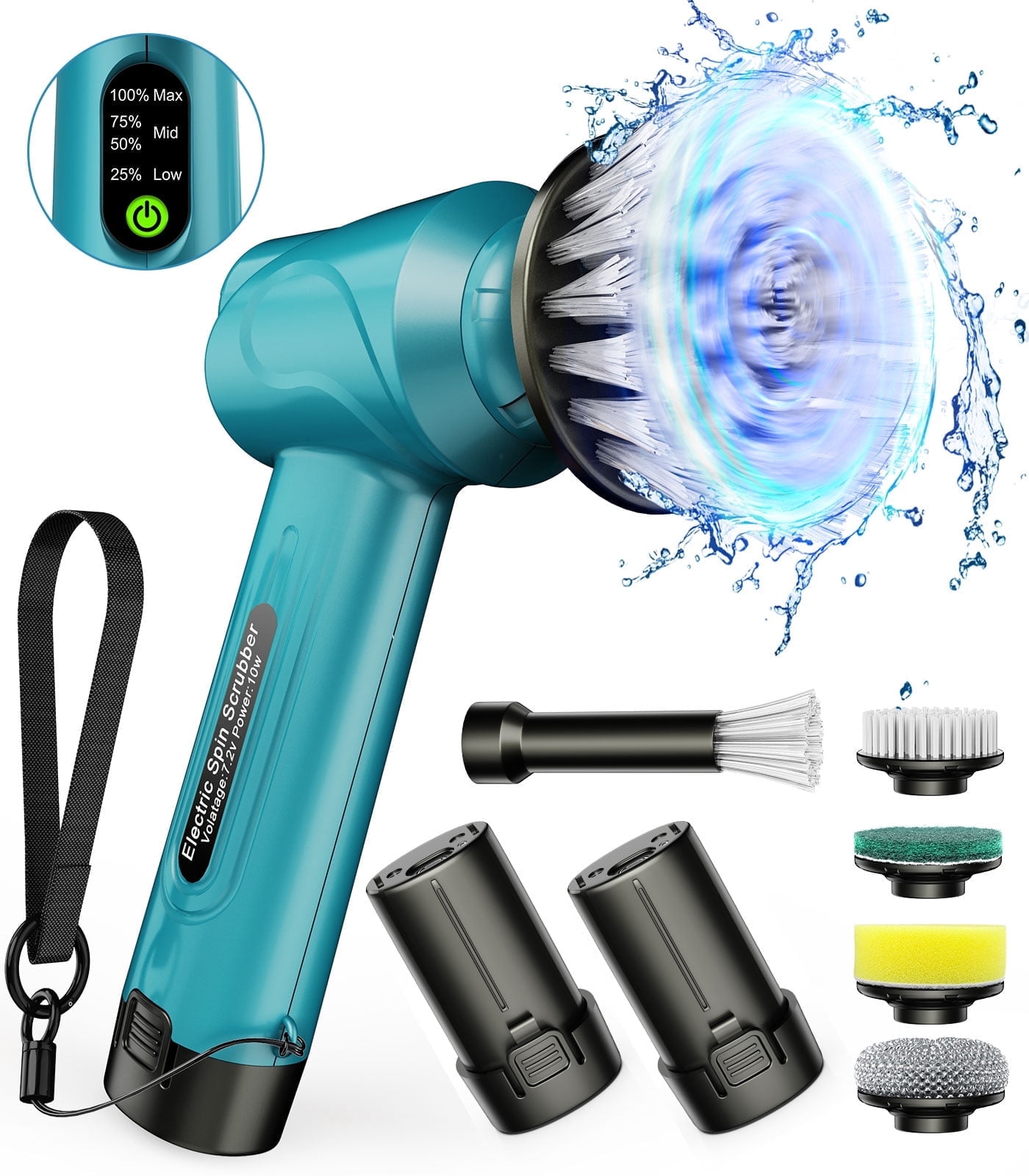 Amiluo Electric Spin Scrubber, 5000 mAh Battery Cordless Handheld Cleaning Brush, 3 Speeds Power Scrubber with 5 Replaceable Heads & Display for Bathroom/Shower/Sink/Tub, A3/Blue