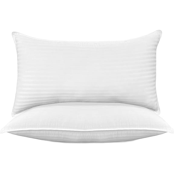 1200 Series 100% Egyptian Cotton Stripe Hotel Pillows, Super Plush Bed Pillows for Side Back & Stomach Sleepers, Cooling Gel-Infused Filling, 2-PACK Standard/Queen Pillow Set