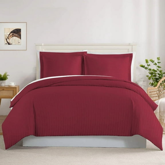 1200 TC 100% Egyptian Cotton Premium Duvet set Zipper Closur Ultra Soft Durable and Fade Resistant Color Burgundy Stripe size Twin/Twin Xl