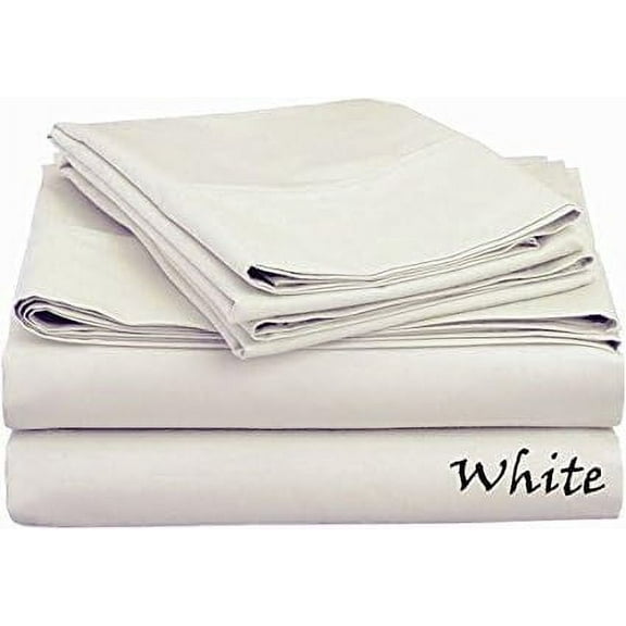 1200 TC SHEET SET 100 % Cotton !! Crisp & Cool 4-Pieces !! SOLID COLORS - King Size - Solid Colors { White } Deep Pocket 26" Inches By KM LINEN