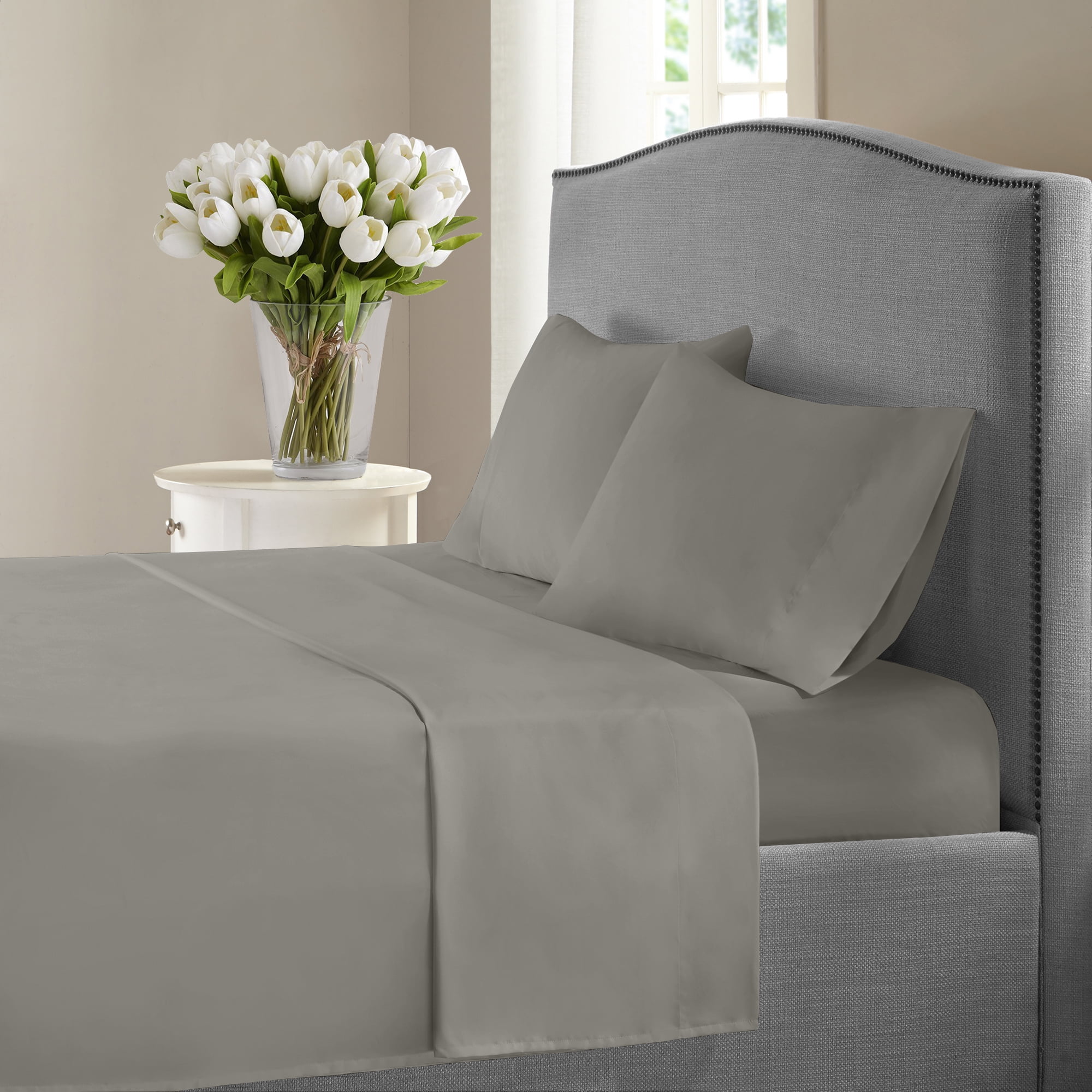 1200 Thread Count 100 Cotton Solid Sheet Set Full Silver