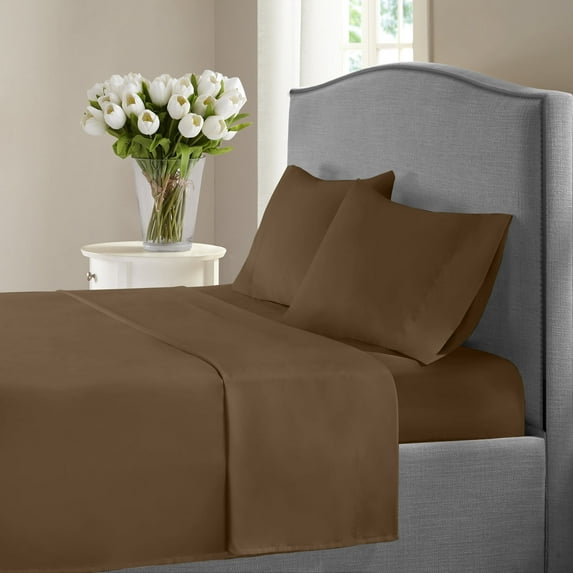 1200 Thread Count 100% Cotton Solid Sheet Set (Queen, Brown)