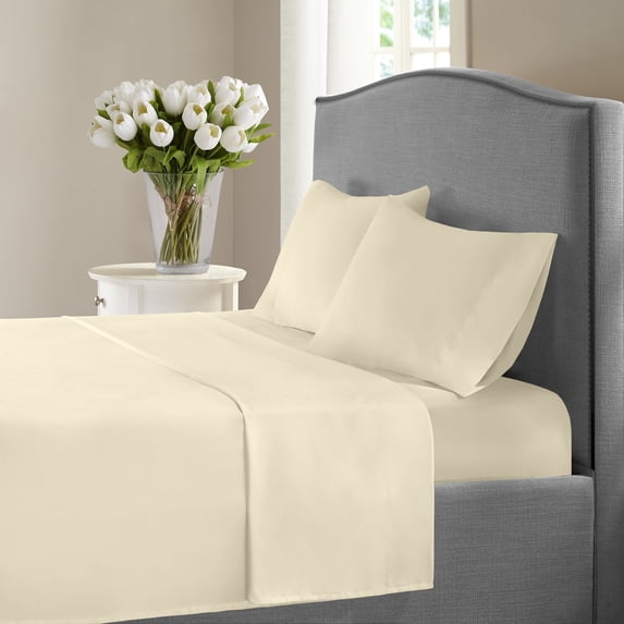 1200 Thread Count 100% Cotton Solid Sheet Set (Twin, Ivory)