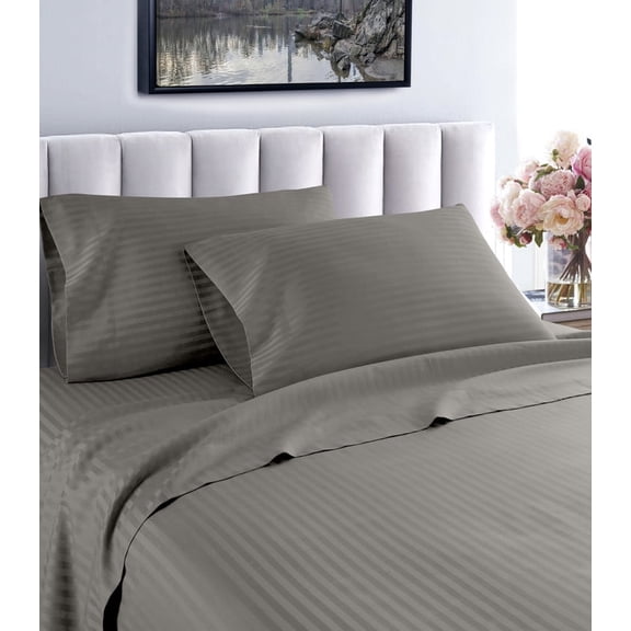 1200 Thread Count 100% Cotton Stripe Sheet Set (California King, Gray)