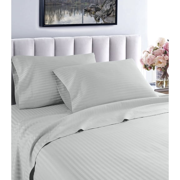 1200 Thread Count 100% Cotton Stripe Sheet Set (California King, Silver)