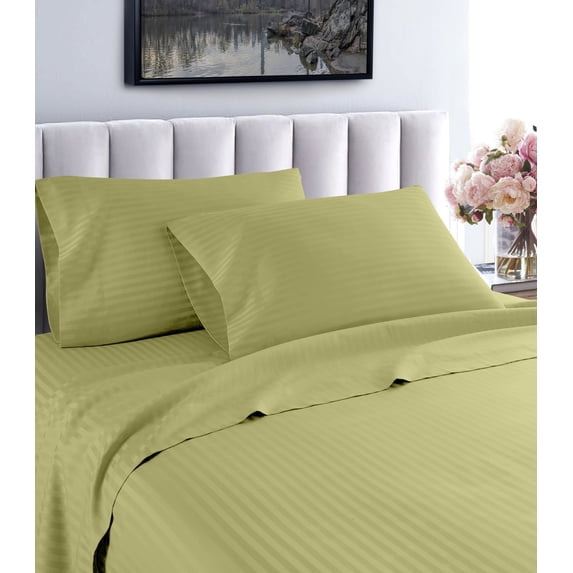 1200 Thread Count 100% Cotton Stripe Sheet Set (Full, Sage)