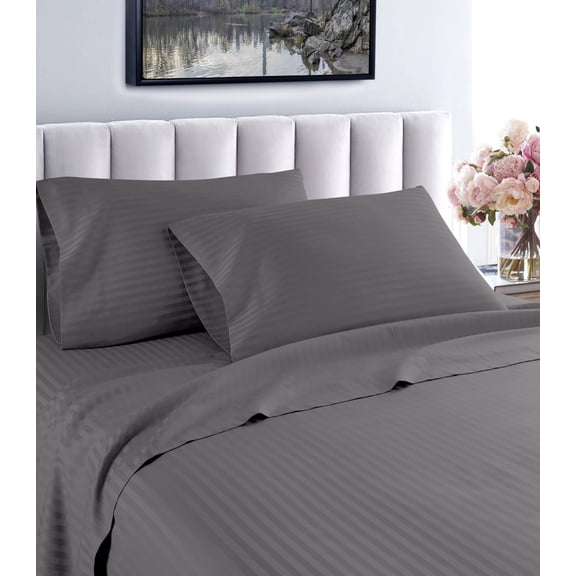 1200 Thread Count 100% Cotton Stripe Sheet Set (Twin, Gray)