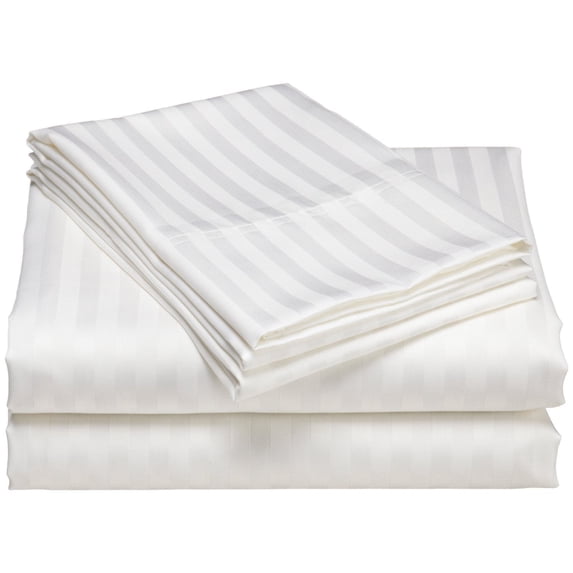 1200 Thread Count 100% Cotton Stripe Sheet Set deep pocket (Cal King, White)