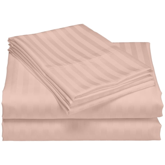 1200 Thread Count 100% Cotton Stripe Sheet Set deep pocket (King, Cameo Rose)